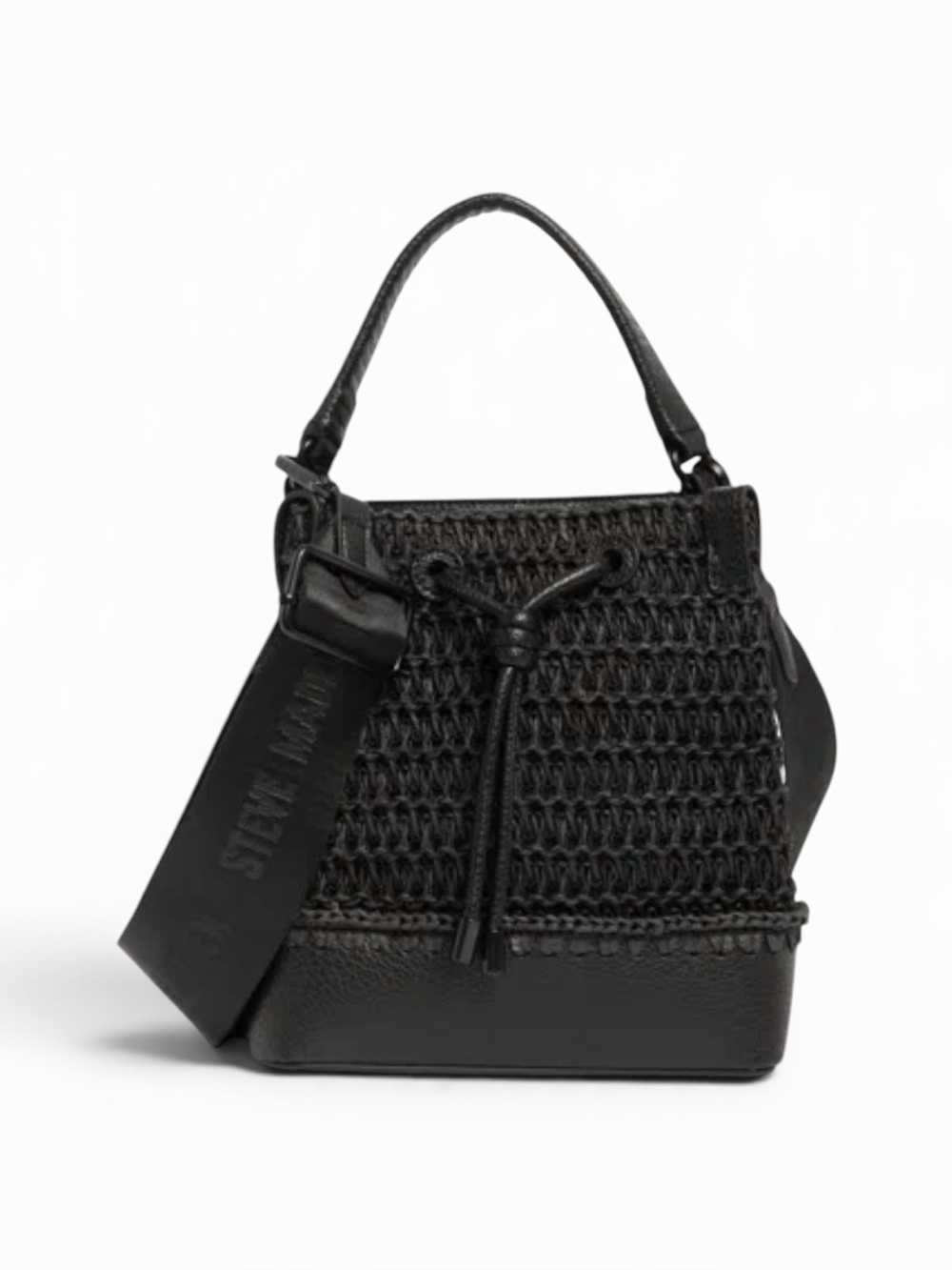 Steve Madden Black Woven Mini Bucket Bag Crossbody